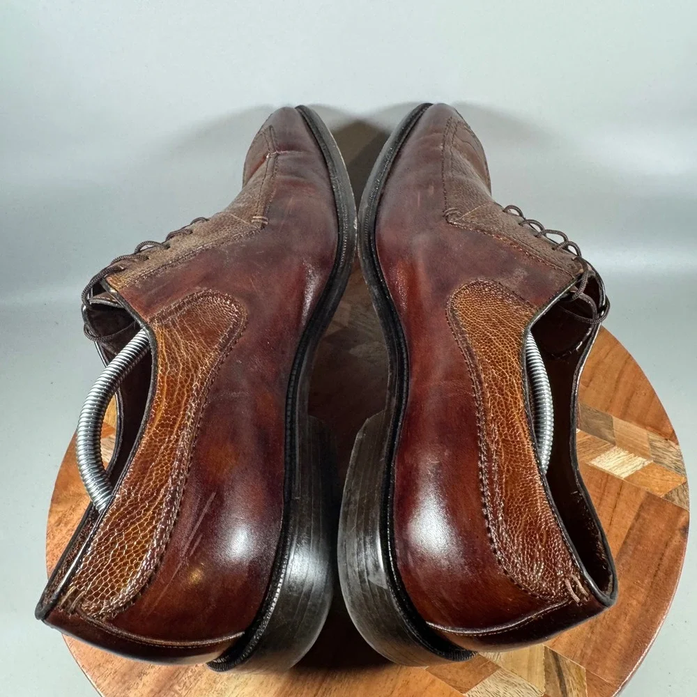 Belvedere Mens Brown Genuine Ostrich Leg Leather Hand Made Oxfords Size 13